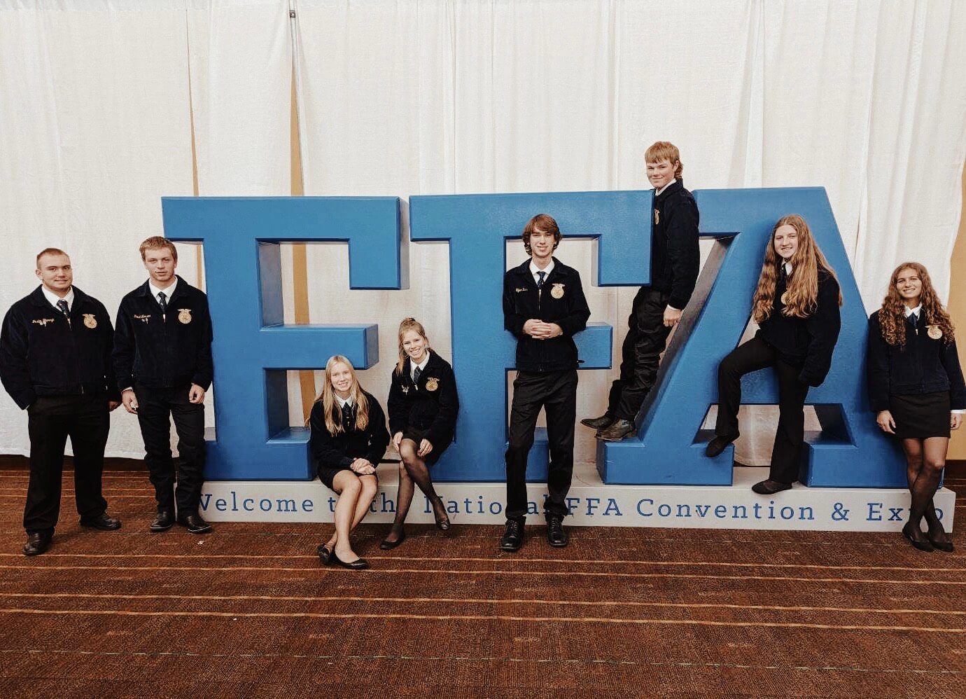 Right to left: Alexa Blume, Aubrey Schroeder, Landon Long, Tyler Biss, Jaime Johnson, Addison Blume, David Larson, Justin Blascyk.