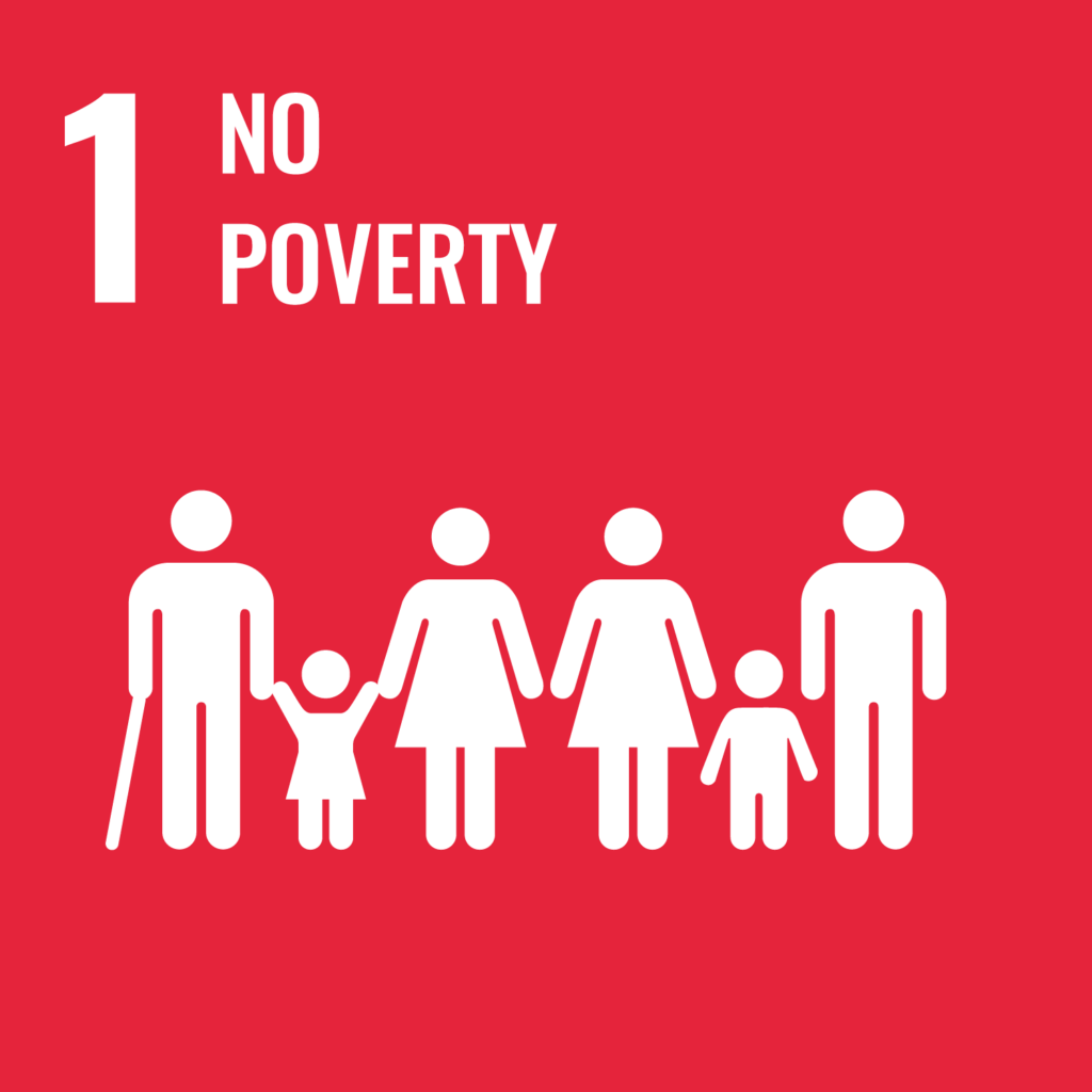 Room 1: No Poverty. Red background with figures of people.