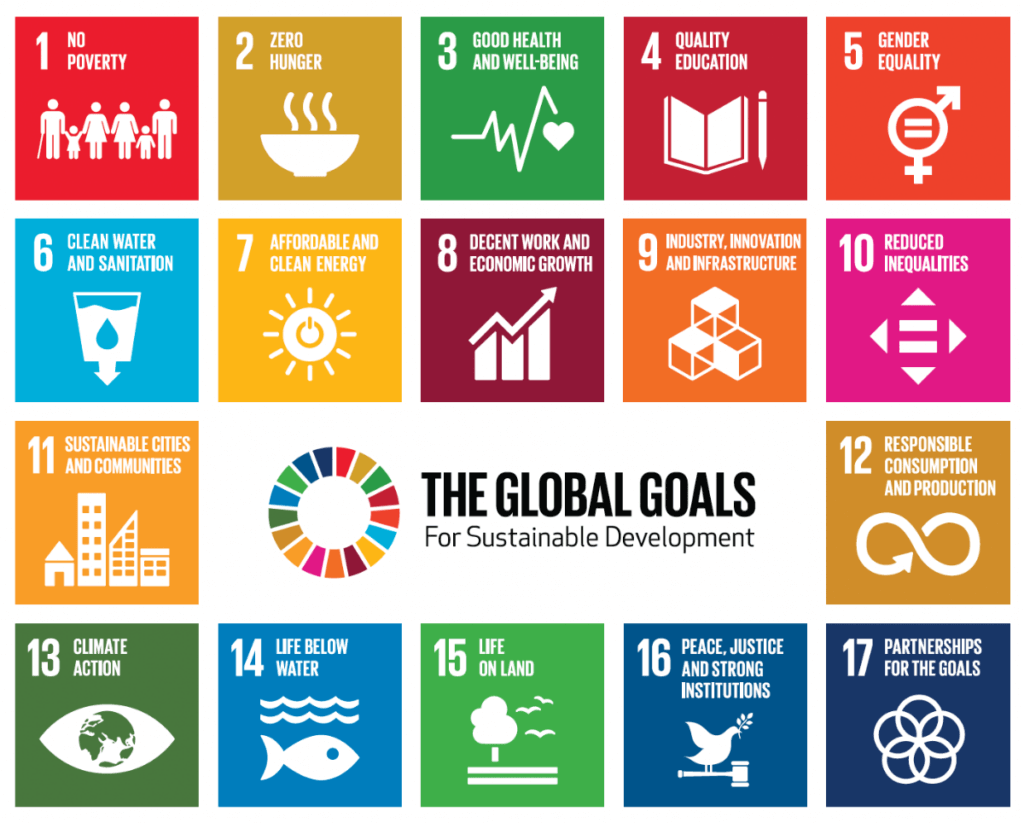 The Sustainable Development Goals graphic with icons for the 17 goals.